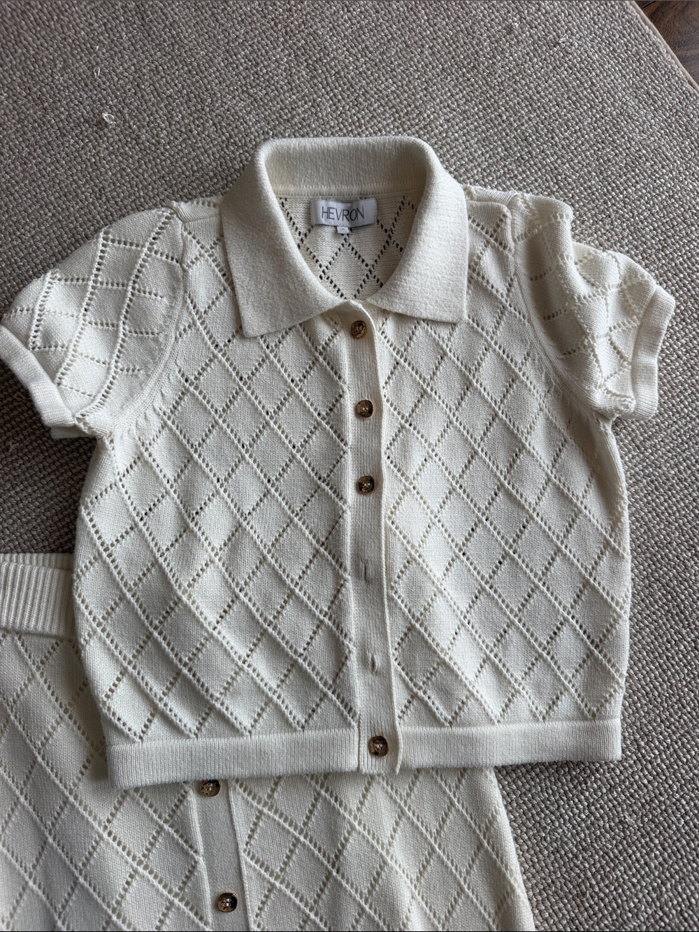 Cream Knit Button-Front Skirt Set - Picture 3 of 5